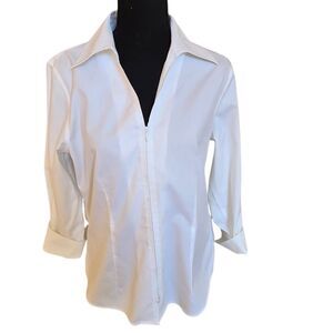 Coldwater Creek Womens Zip Front Fitted White Cotton Blouse Size Medium